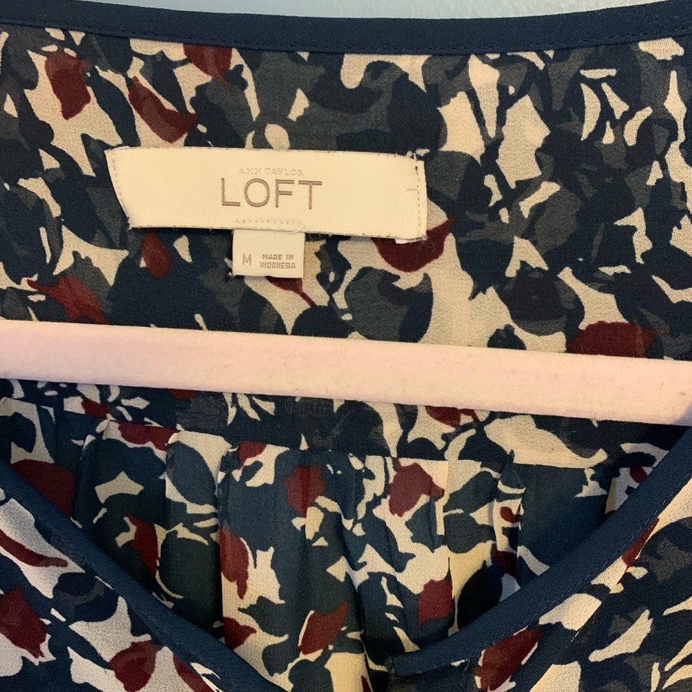 Burgundy and navy LOFT chiffon top - size med